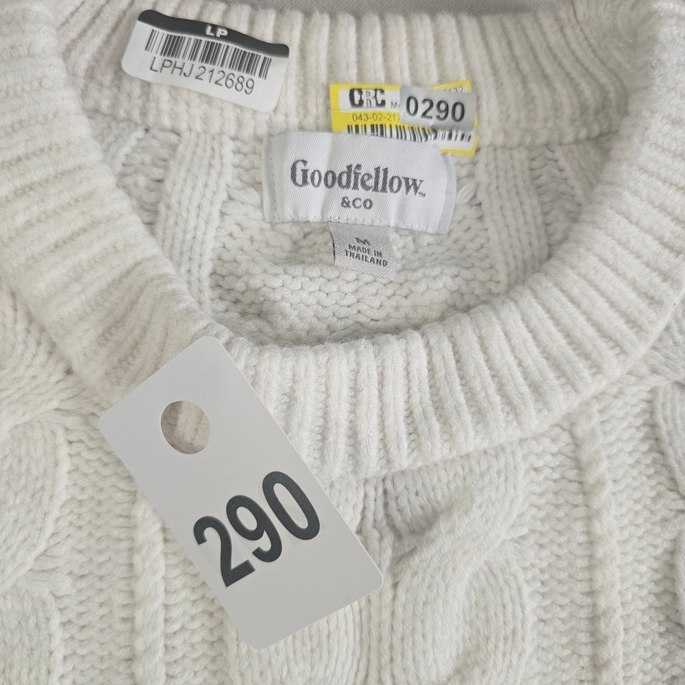 Goodfellow & Co Mens Cream White Cable Knit Crew Neck Pullover Sweater Size M - Picture 6 of 7